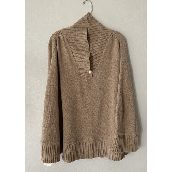 Portolano Sweaters - NEW Portolano Wool Blend Poncho Beige One Size Cape Pullover Minimalist Sweater